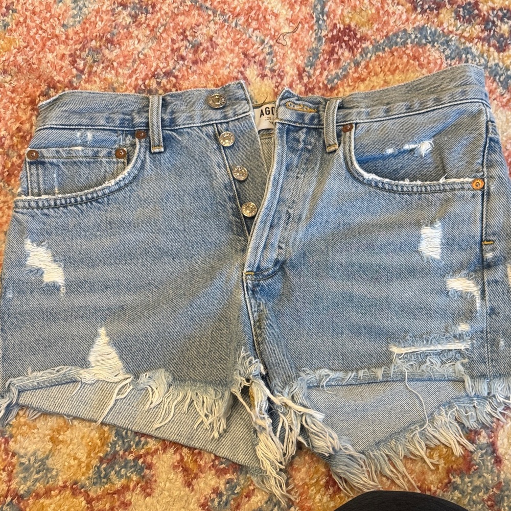 Agolde Light Blue Distressed Jean Shorts